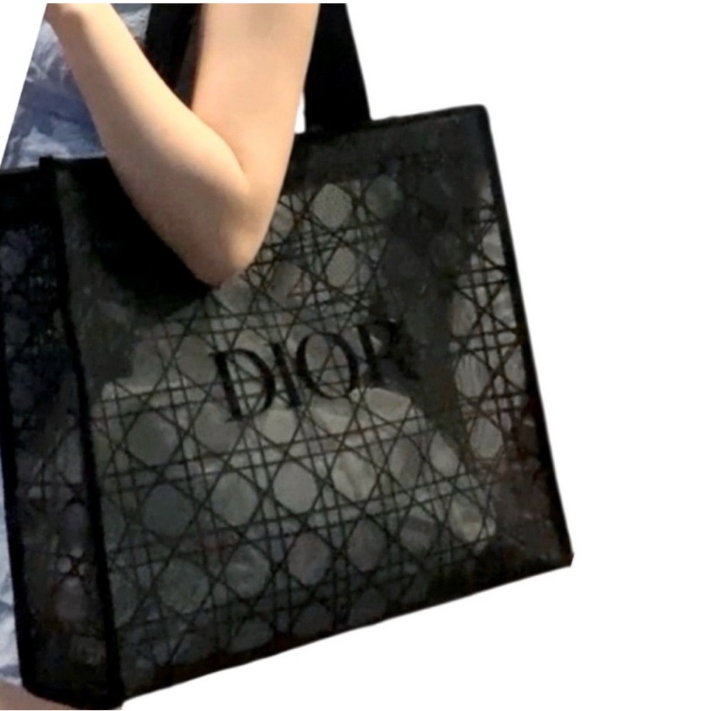 New in Bag Dior Black Double Mesh GWP Tote & Pouch Set Velour Dior & Handles - Picture 2 of 11